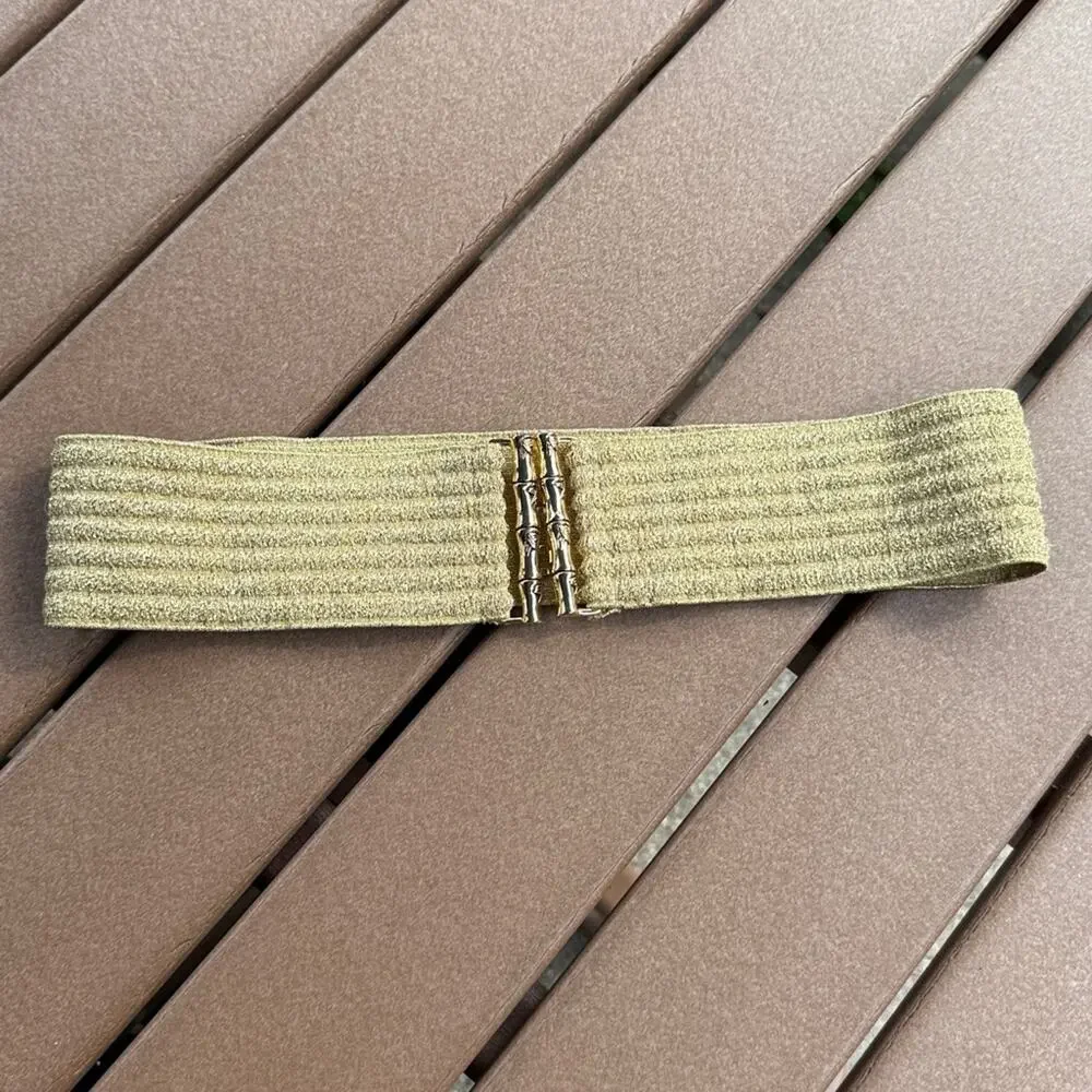 Vintage Gold Elastic Waist Belt with Bamboo Buckle M/L